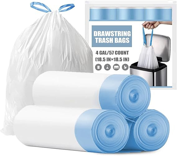 Small Trash Bags 4 Gallon - Drawstring 4 Gallon Trash Bag, Tear-Free 4 Gal Small Garbage Bags, Se... | Amazon (US)