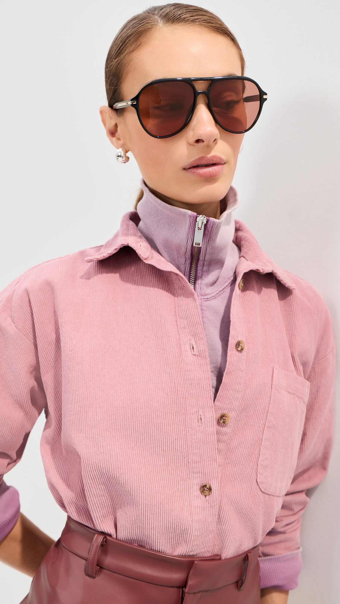 LE BOP Winnie Corduroy Button Down Shirt Rose XL | Shopbop