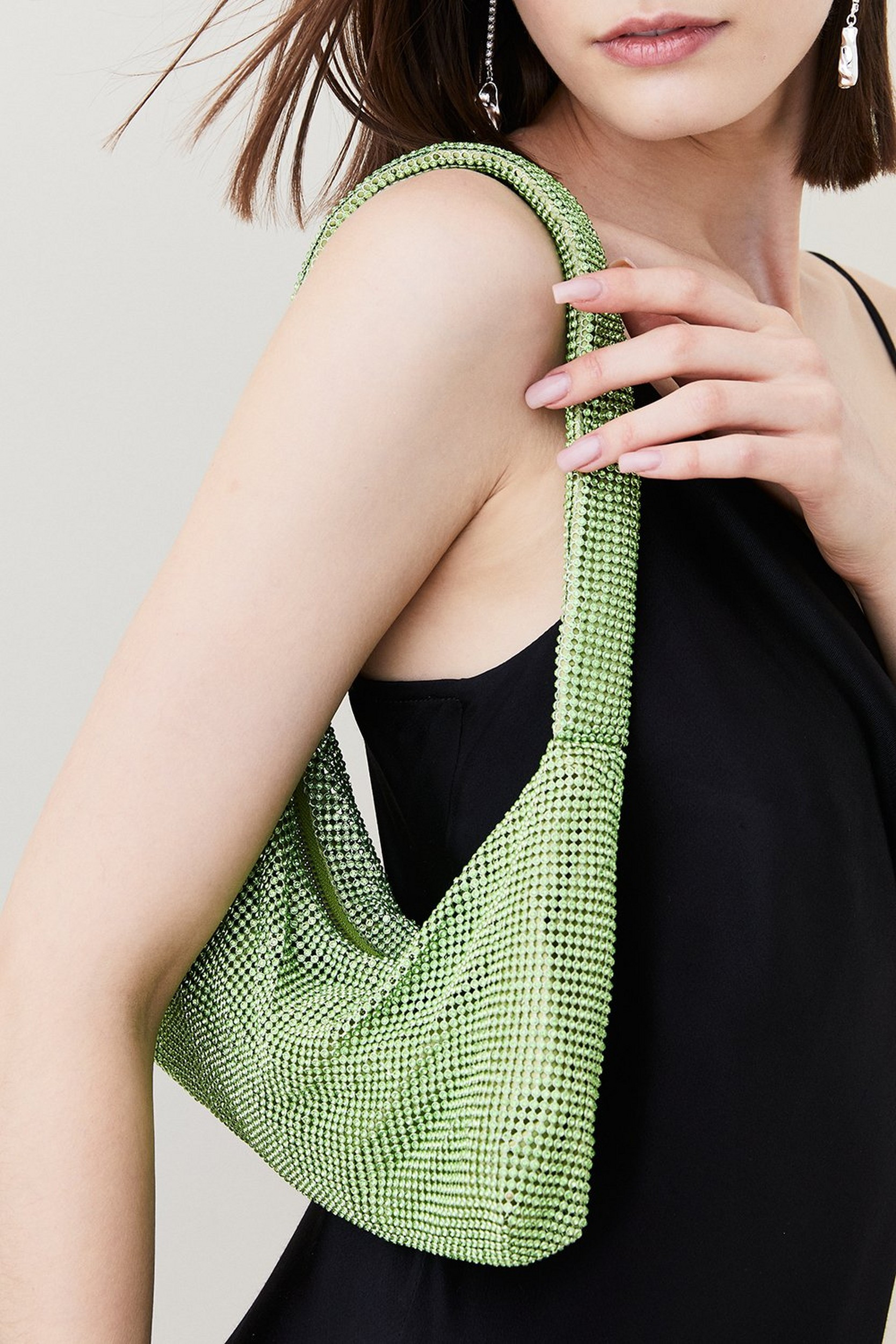 Diamante Rhinestone Slouch Shoulder Bag | Karen Millen UK + IE + DE + NL