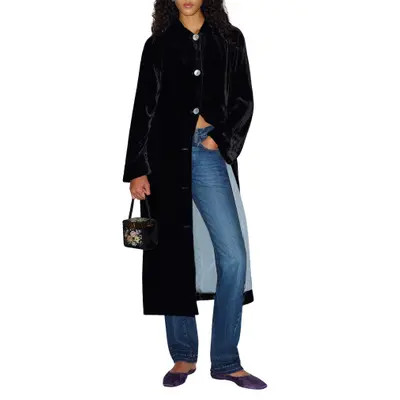 Reformation x Alexa Chung Valentine Velvet Coat in Black at Nordstrom, Size Medium | Nordstrom