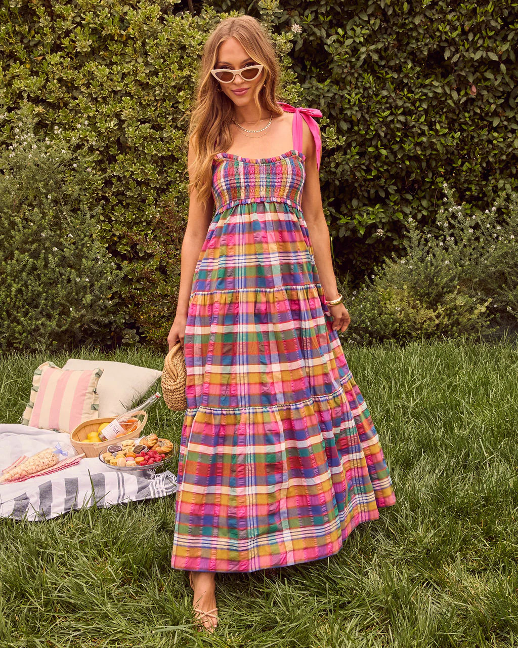Izie Plaid Tiered Maxi Dress | VICI