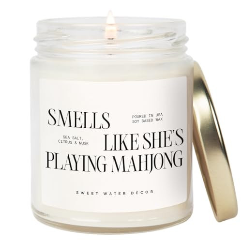 Sweet Water Decor Smells Like She’s Playing Mahjong Candle, Funny Mahjong Gift for Women, 9oz Candle with Gold Lid, Sea Salt Citrus Musk Amber Scent, Non-Toxic Soy Wax, Unique Game Night Gift Idea | Amazon (US)