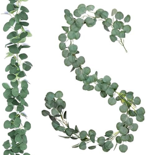 2 Pack Artificial Eucalyptus Garland Faux Silk Leaf Silver Dollar Eucalyptus Leaves Vines Handmad... | Amazon (US)