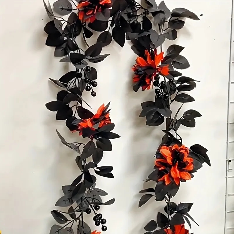 Halloween Black Artifical Garland Foliage Garland Hanging Black Leaves Rose Vines Decor For Home ... | Temu Affiliate Program