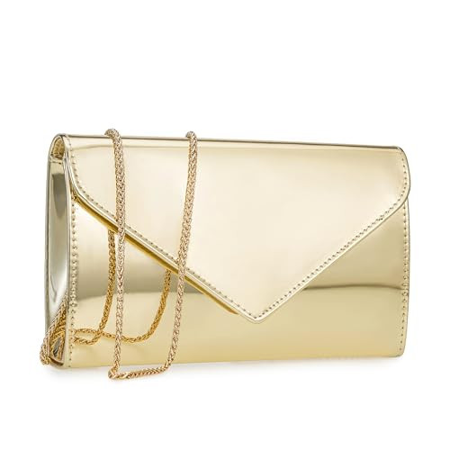 FLAIRFOLIO Womens Evening Handbags Patent, Cocktail Purses for Women Evening Party, Elegant Evening Clutch Purses for Women (Light Gold) | Amazon (US)