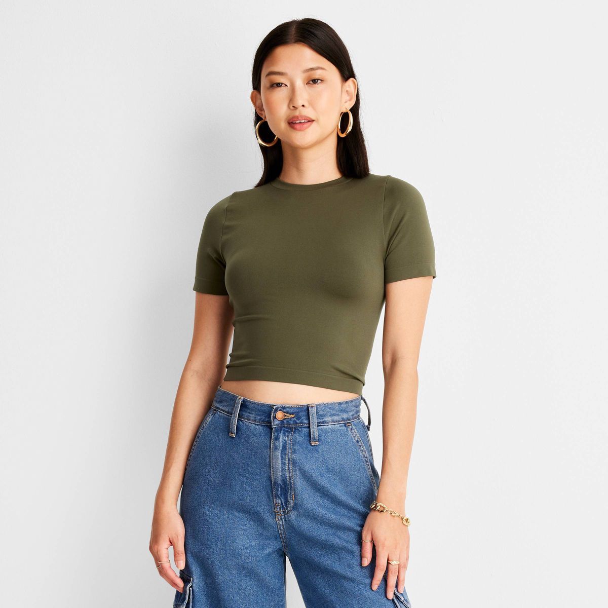 Women's Seamless Jersey T-Shirt - A New Day™ Olive S | Target