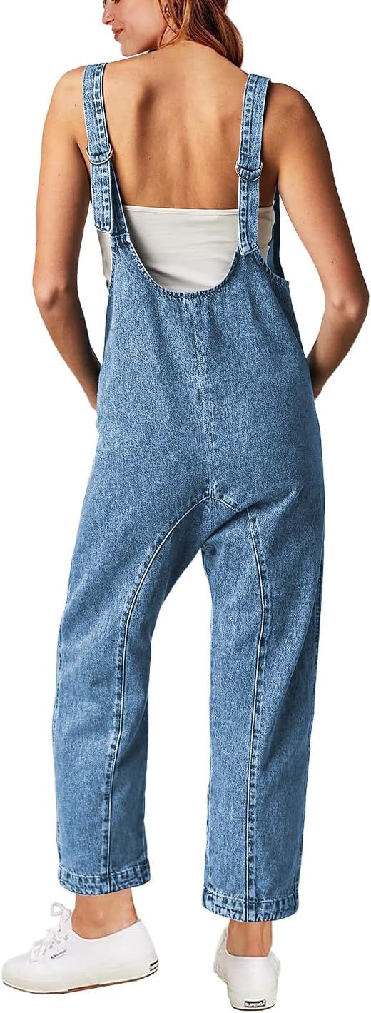 High Roller Denim Jumpsuits for Women Casual Sleeveless Loose Baggy Overalls Jeans Pants Jumpers ... | Amazon (US)