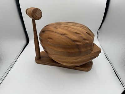 Mid-Century Carved Walnut Shaped Nut Serving Bowl With Nutcracker Mallet & Picks | eBay US