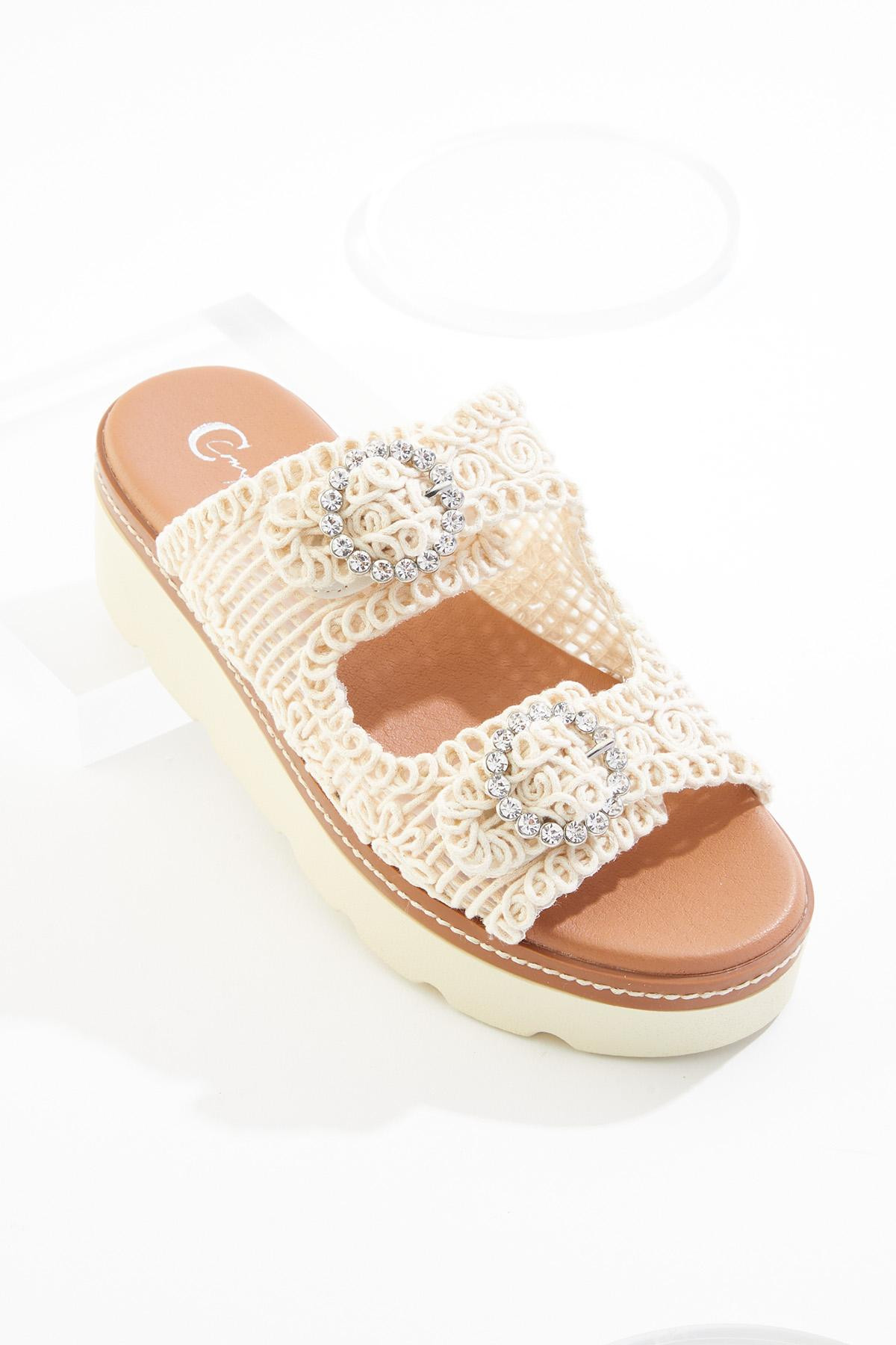 Crochet Rhinestone Buckle Platform Sandals | Cato Fashions