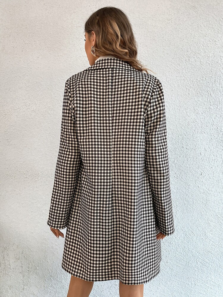 Gingham Print Flap Detail Blazer | SHEIN