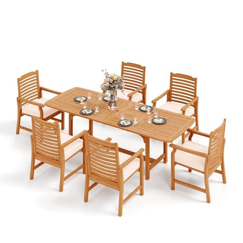 Sophia & William Patio Outdoor Table and Chairs Set, Patio Dining Sets for 6-8, 7 Pieces Patio Table Set for Backyard Deck Porch Outside, Acacia Wood Table Expandable with 1.97" Hole | Amazon (US)