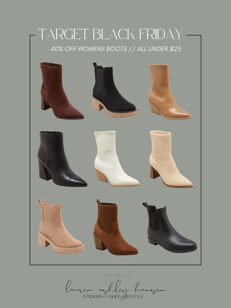 Target boots are 40% off through Saturday! I love all of these options, both casual and dressed up, and all under $25! 

#LTKCyberWeek #LTKshoecrush #LTKsalealert