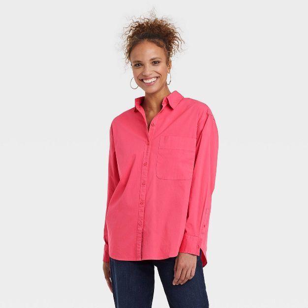Women's Long Sleeve Oversized Button-Down Boyfriend Shirt - A New Day™ | Target