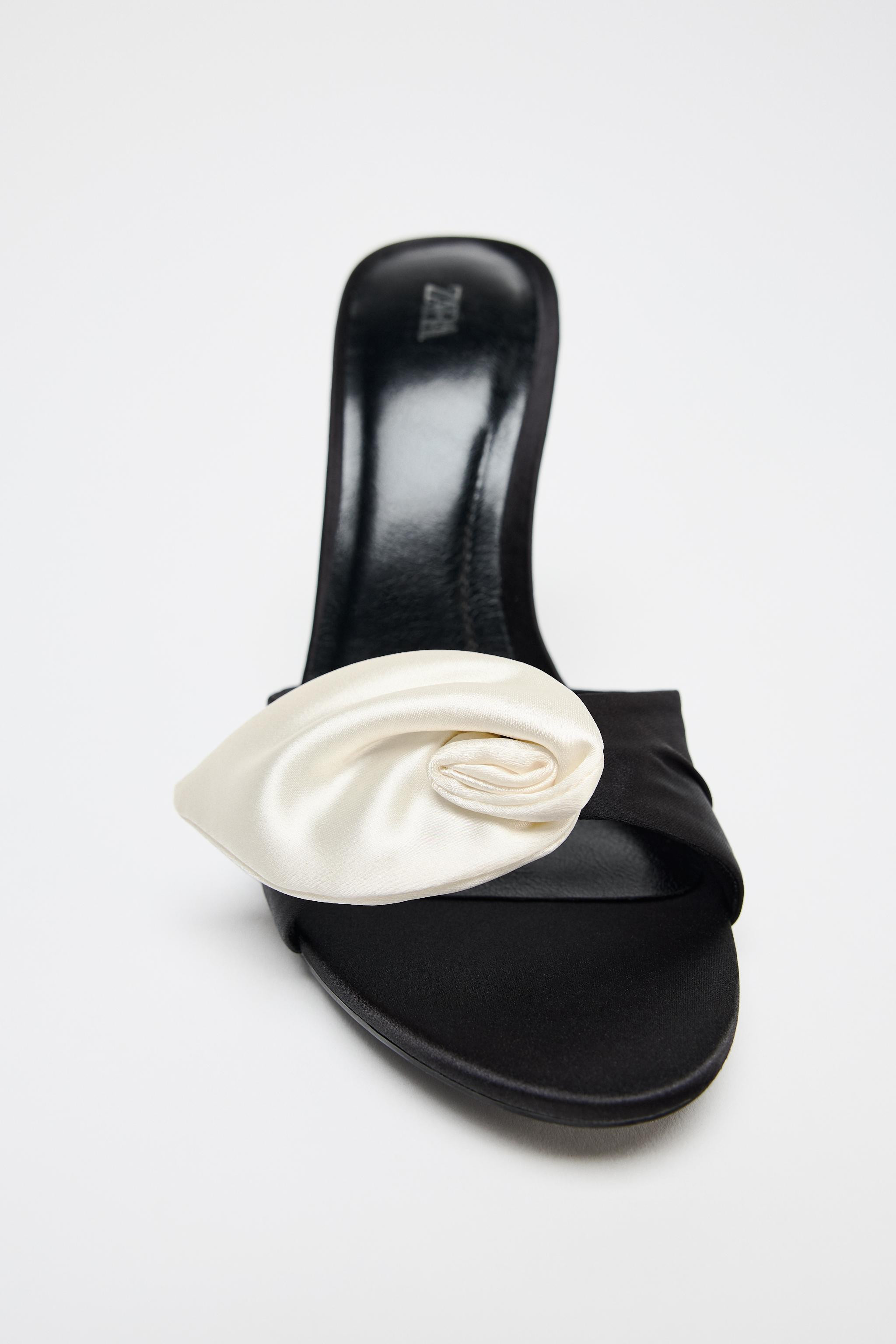 SATIN EFFECT FLOWER HEELED SANDALS | Zara US