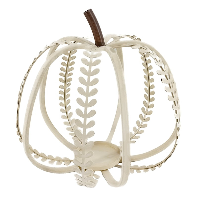 Cream Pumpkin Metal Candle Holder, 10" | At Home