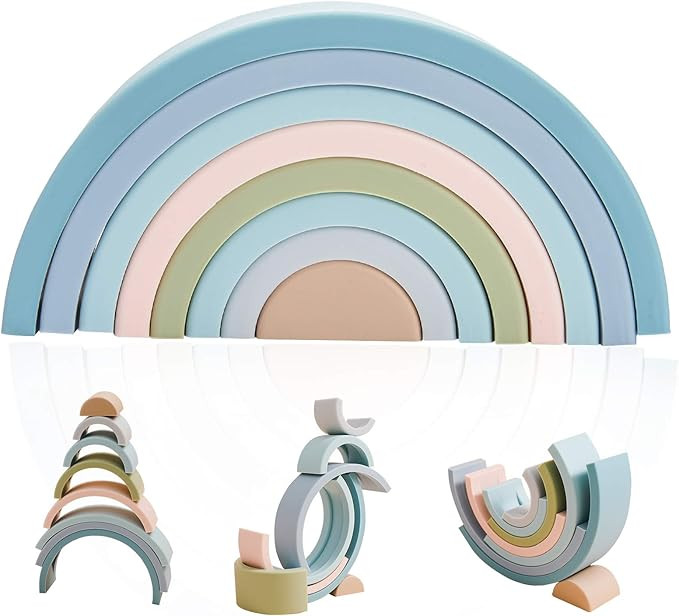 Silicone Rainbow Stacking Toy Color Sorting Toys 8 Pcs Stacking Game Rainbow Stacker Shape Matchi... | Amazon (US)