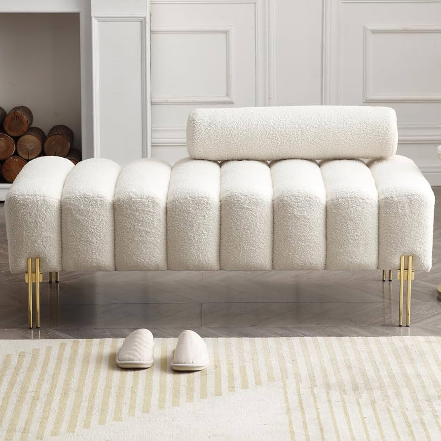 Modern Sofa Couch Loveseat Bench, Upholstered Tufted Settee Love seat with Gold Legs and Adjustab... | Amazon (US)