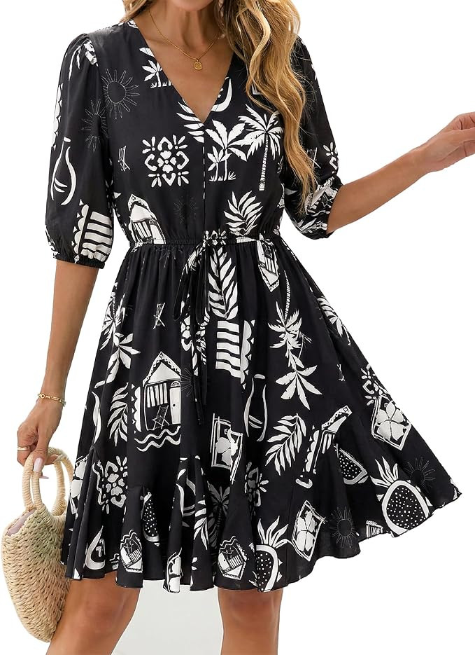 BTFBM Summer Mini Floral Dress for Women Beach Vacation | Amazon (US)