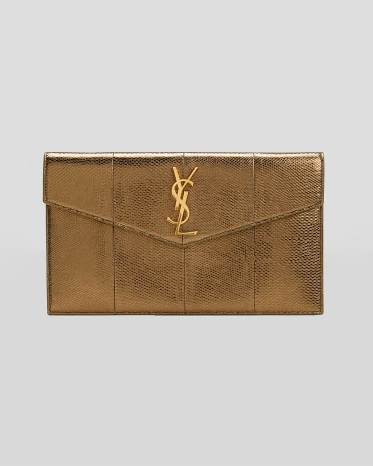 Uptown YSL Metallic Snakeskin Pouch Clutch Bag | Neiman Marcus