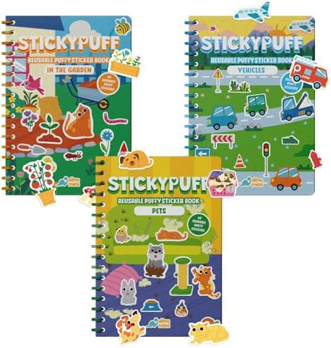 Stickypuff Value Pack - 3 Reusable Puffy Sticker Book for Toddlers - Puffy Stickers for Toddlers ... | Amazon (US)