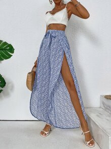 Ditsy Floral Wrap Split Thigh Tie Front Wide Leg Pants SKU: sw2204201533763236(66 Reviews)$9.50$1... | SHEIN