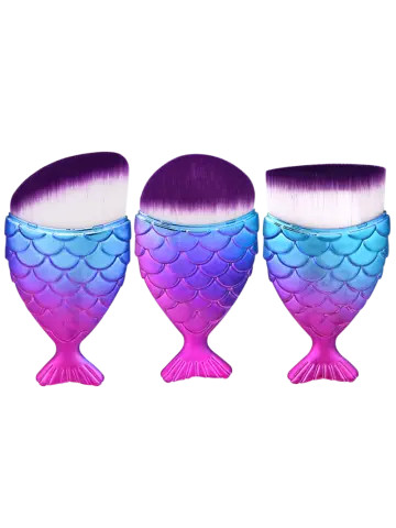 3Pcs Ombre Wide Mermaid Handle Makeup Brushes Set | Rosegal US