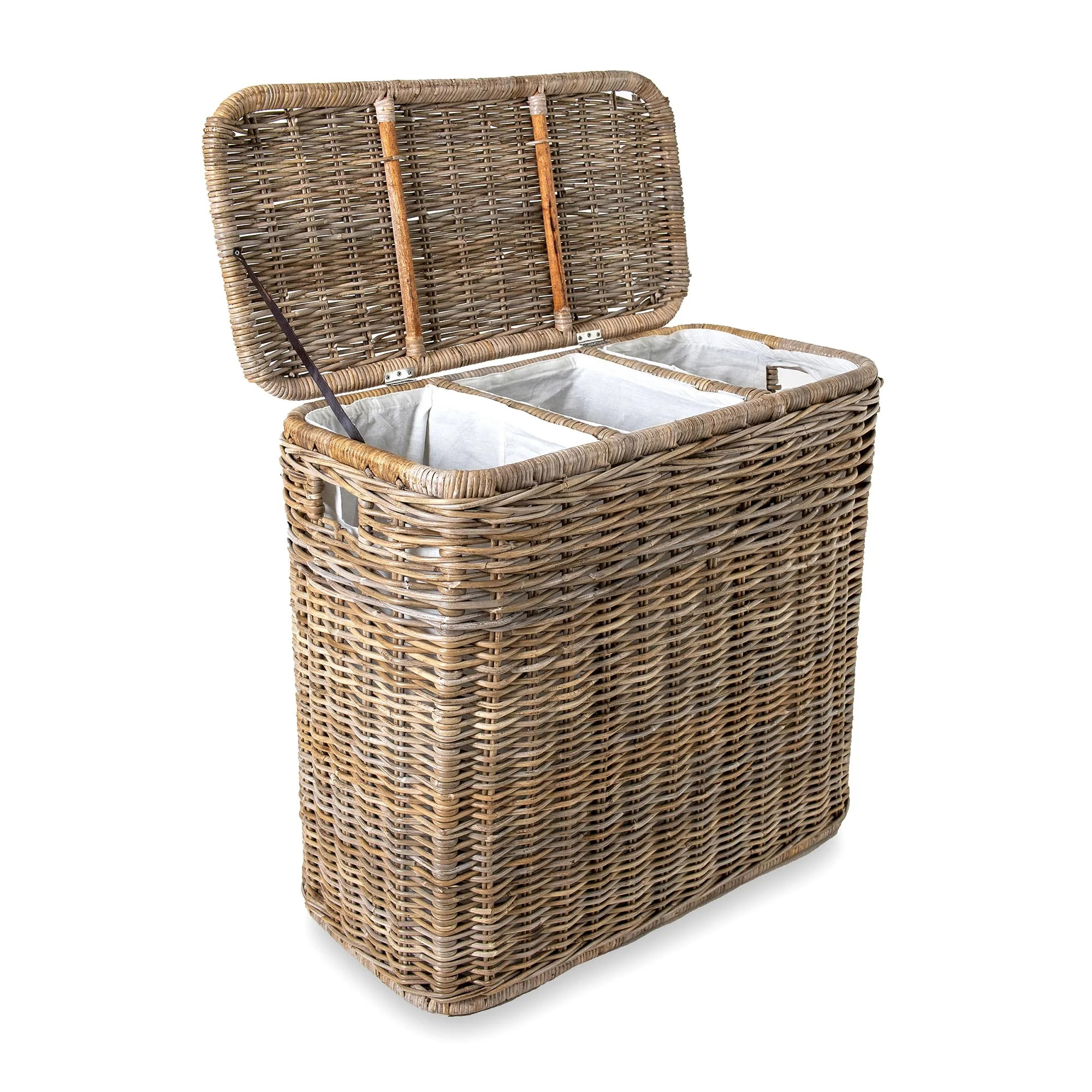 3-Compartment Kubu Wicker Laundry Hamper | The Basket Lady