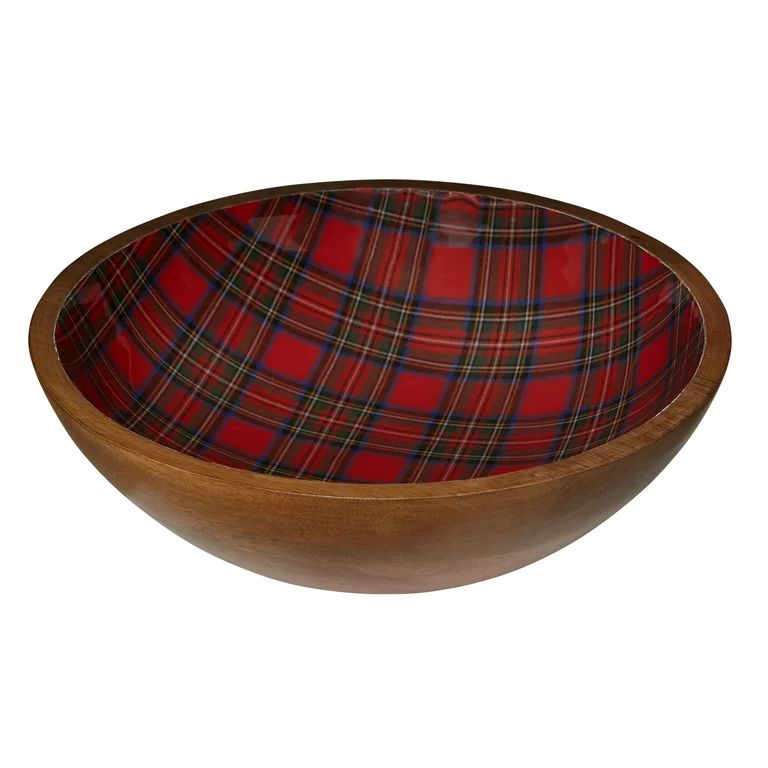 Holiday Time Red Plaid Mango Wood Round Bowl, 10 inch | Walmart (US)