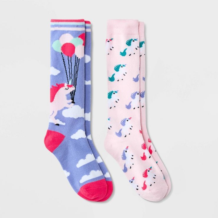 Girls' 2pk Knee High Unicorn Socks - Cat & Jack™ Blue | Target
