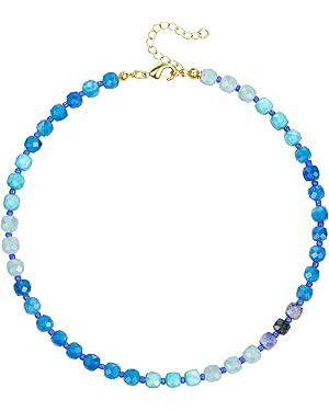 KissYan Beaded Necklaces for Women, Colorful Gemstone Bead Boho Choker for Beach, Natural Stone H... | Amazon (US)