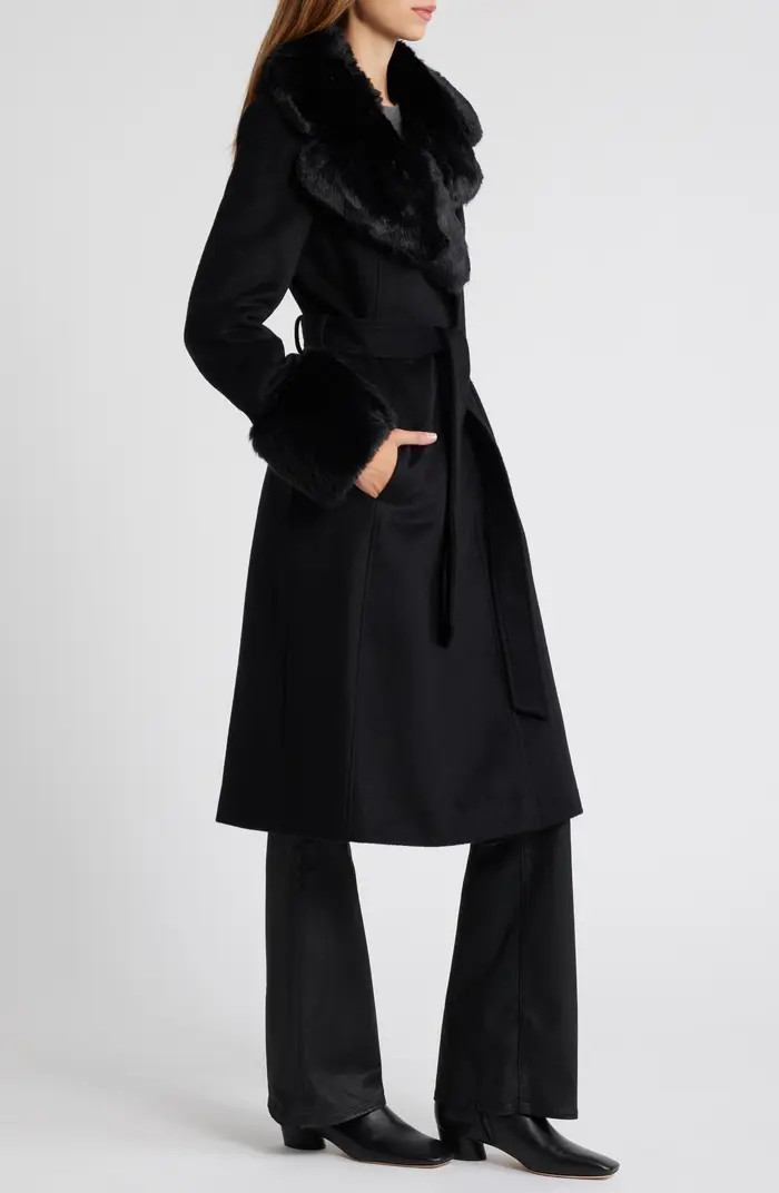 Belted Faux Fur Trim Coat | Nordstrom