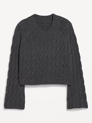 Wool-Blend V-Neck Cable Cropped Sweater | Old Navy (US)