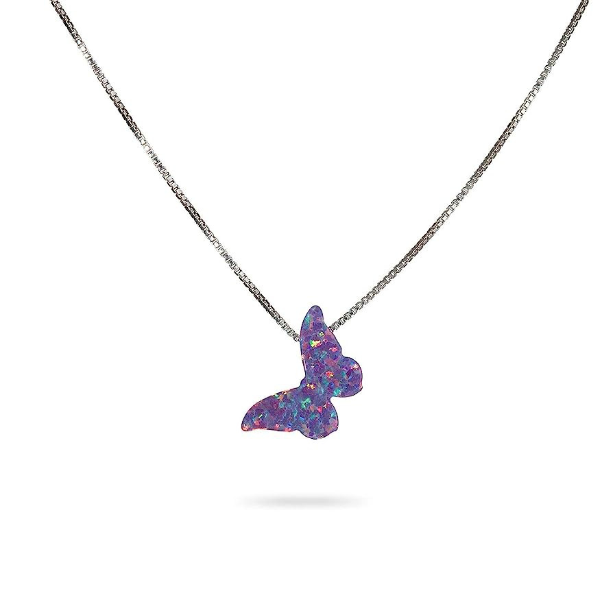 Purple Lilac Opal Butterfly Necklace Gift for Women Girl Teens Delicate Synthetic Opal jewelry St... | Amazon (US)