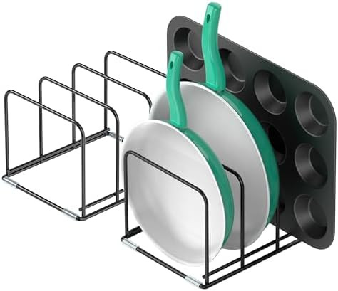 Kitchen Cabinet Organizer, 2PCS Steel Cookware Holder, Divided Holder with 3 Slots for Skillets B... | Amazon (US)