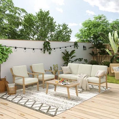 HAPPATIO 4-Piece Outdoor Patio Furniture Set , Aluminum Outdoor Conversation Set Perfect for Porch, Deck, Garden Beige 3-Seat Sofa+Fixed Chairs | Target