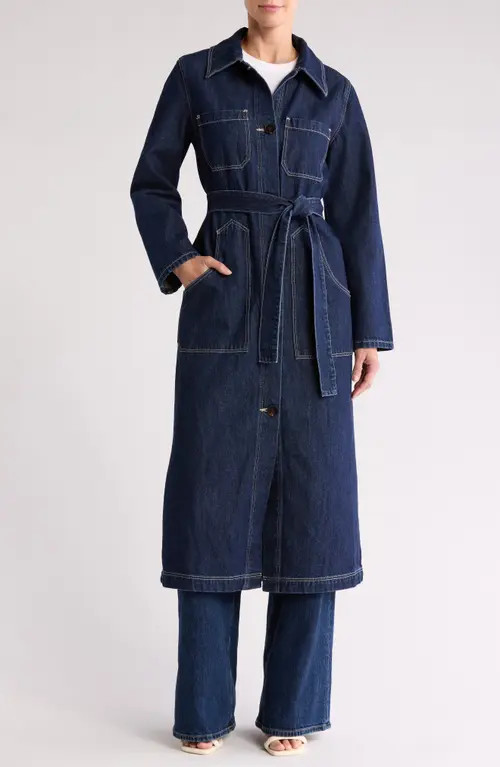 Rolla’s Bijou Denim Belted Trench Coat in Rinse Denim at Nordstrom, Size Medium | Nordstrom