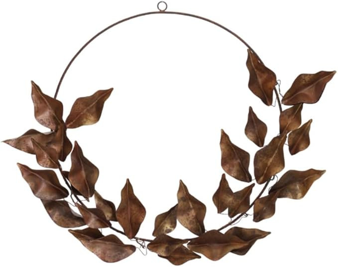 PEARL+CREEK Metal Leaf Wreath, Antique Bronze Wall Decor, 15 in | Amazon (US)