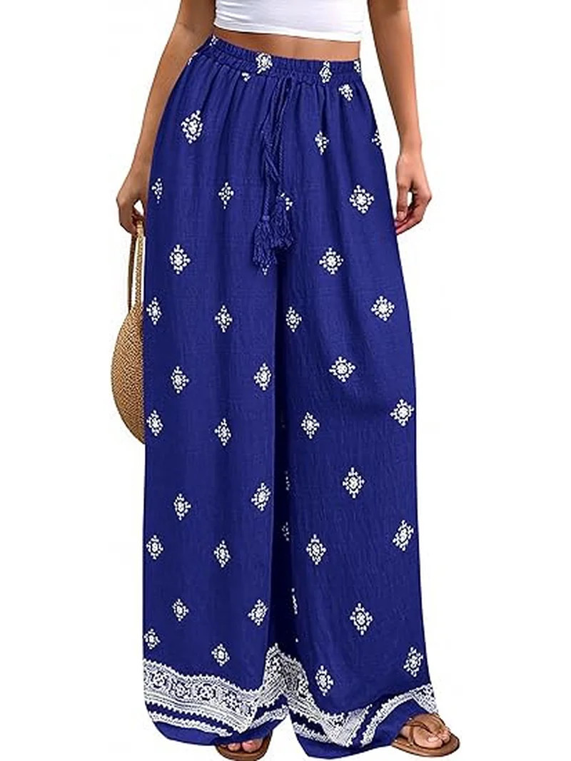 PRETTYGARDEN Women's Wide Leg Palazzo Pants Summer Boho Floral Trousers Spring Flowy Beach Vacati... | Walmart (US)