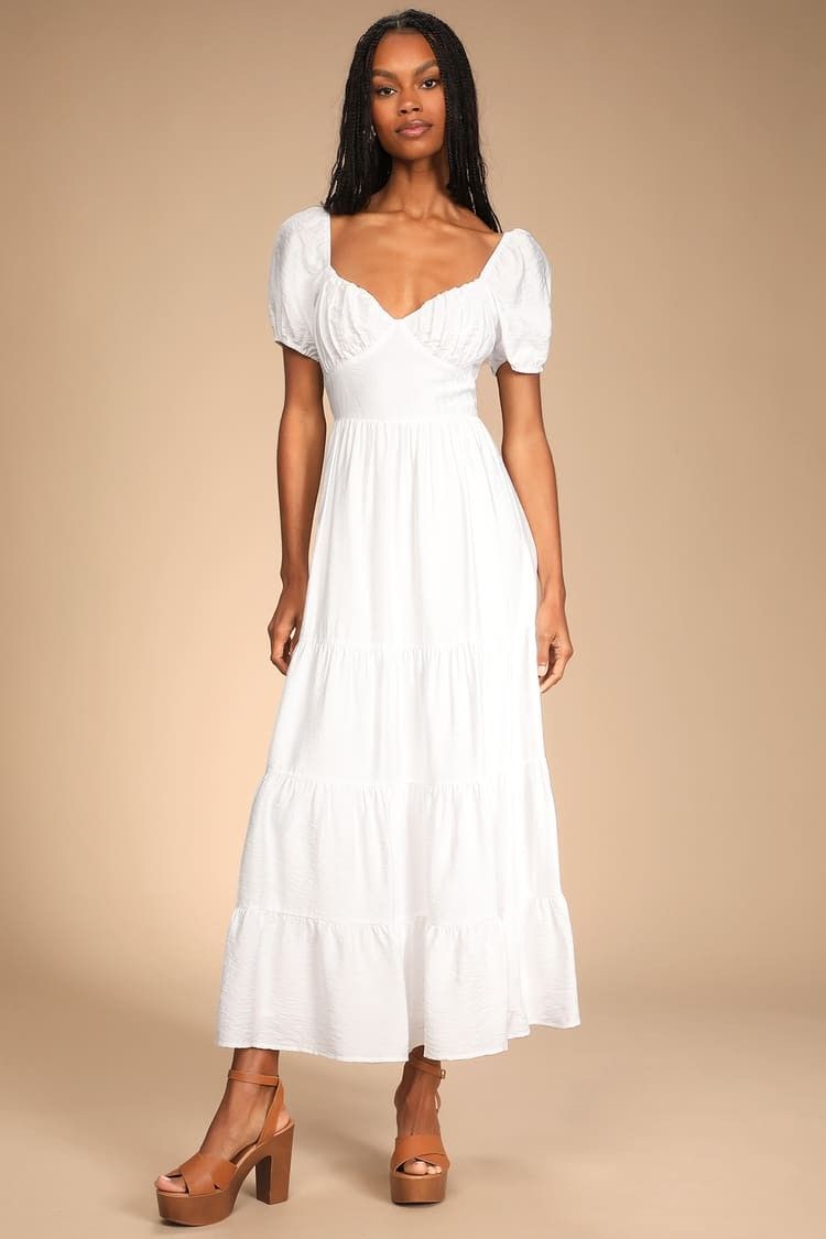 La Vita Bella White Puff Sleeve Maxi Dress White Dresses Spring Dress Easter Resort Wear Beach | Lulus (US)