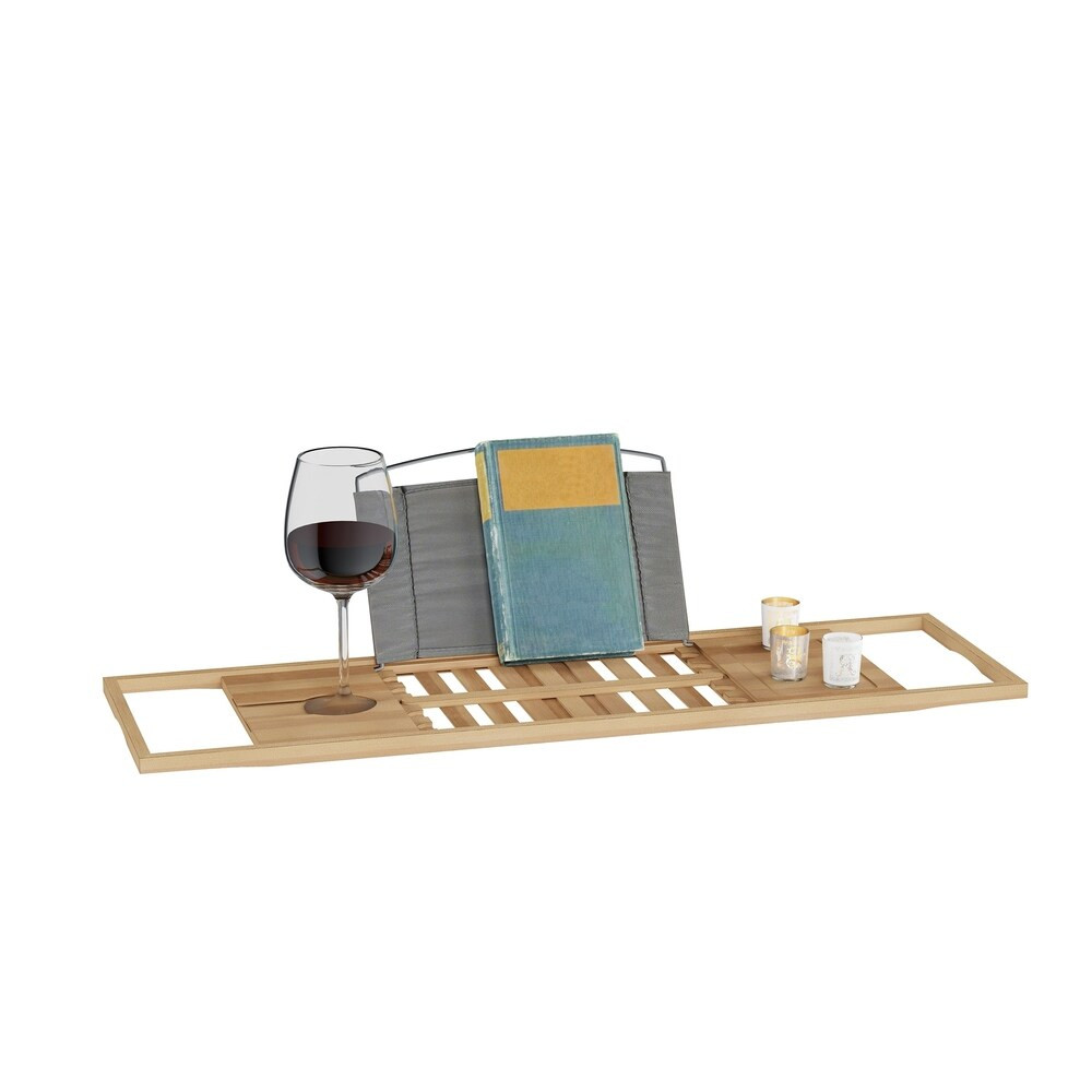 Bamboo Bath Caddy-Natural Wood Bathtub Tray with Extending Sides by Lavish Home | Bed Bath & Beyond