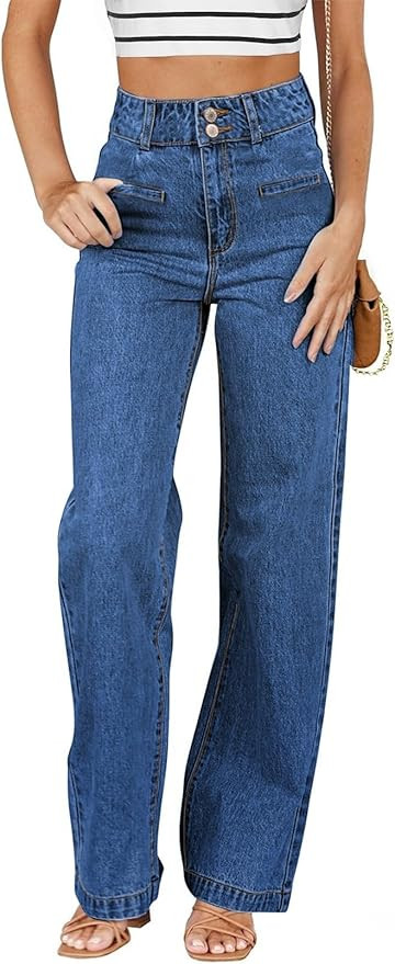 Sidefeel Women's Jeans High Waisted Straight Leg Stretchy Jeans Trendy Loose Wide Leg Zimbaplatin... | Amazon (US)