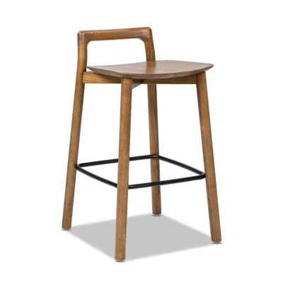 Kortlan 26.5" Modern Minimalist Low Back Wood Counter Stool, Dark Brown Walnut | Wayfair North America