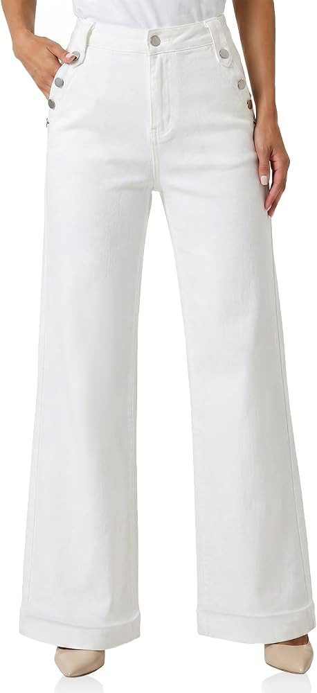 Flowyair Womens Wide Leg Jeans High Waisted Button Casual Denim Pants | Amazon (US)