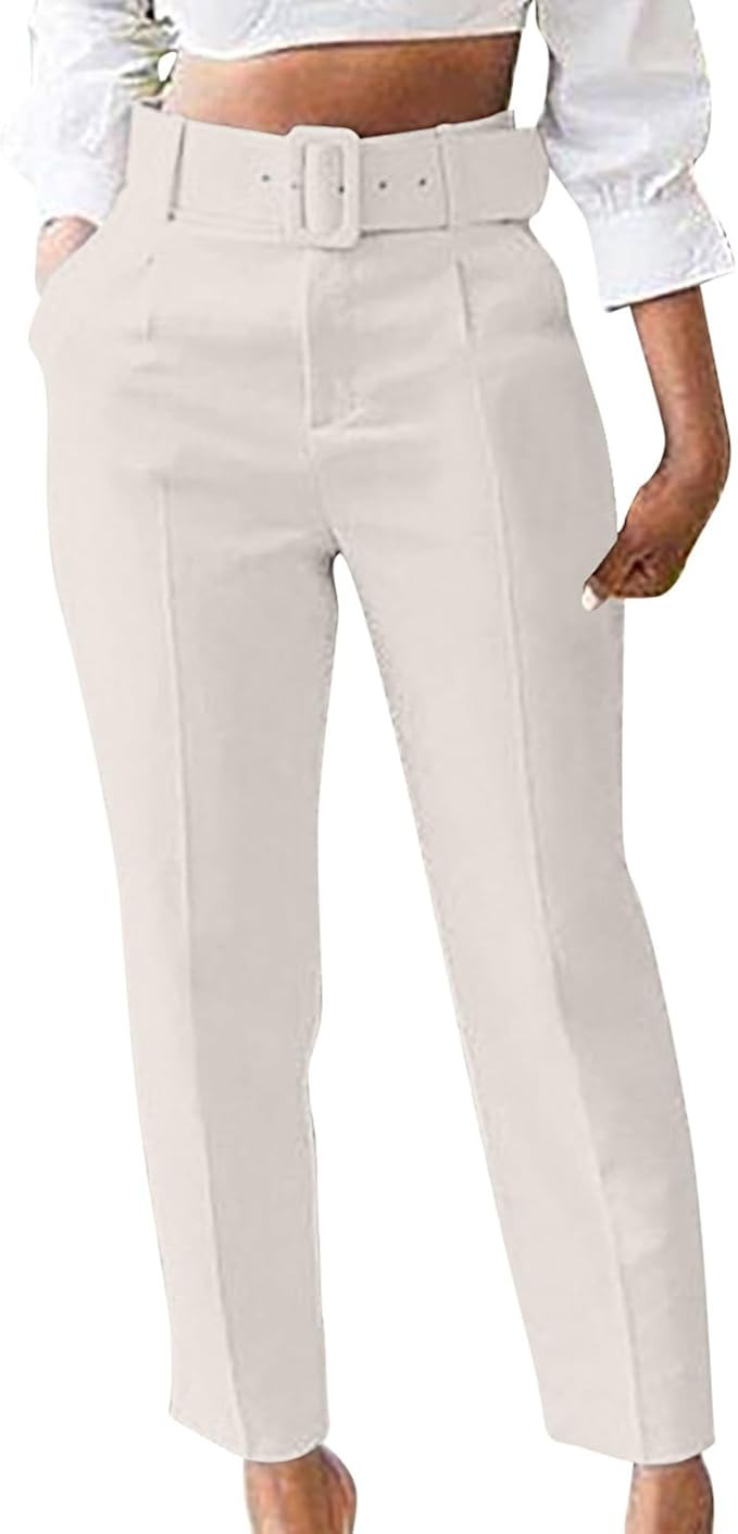 Uillui Dress Suit Pants for Women Business Casual Straight Leg Trouser Dressy High Waist Office W... | Amazon (US)