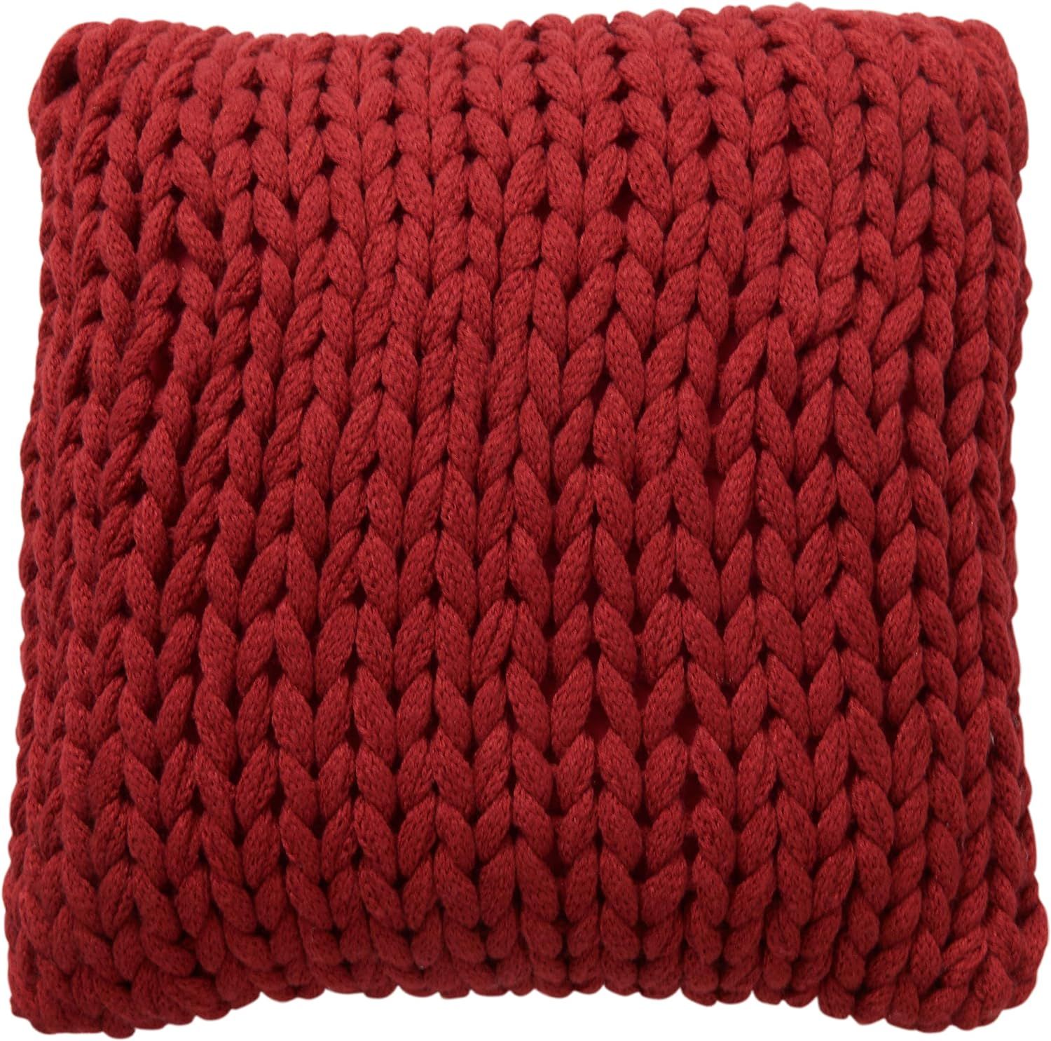 Cheer Collection Chunky Cable Knit Throw Pillow, 18" x 18" Decorative Couch Pillow (Burgundy) | Amazon (US)