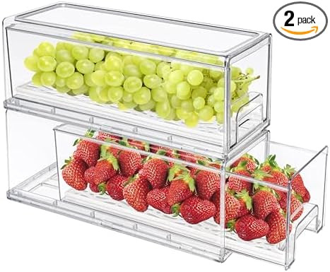 MANO 2Pack Clear Fridge Drawers Pull Out Stackable Refrigerator Drawer Organizer Bins Pantry Stor... | Amazon (US)