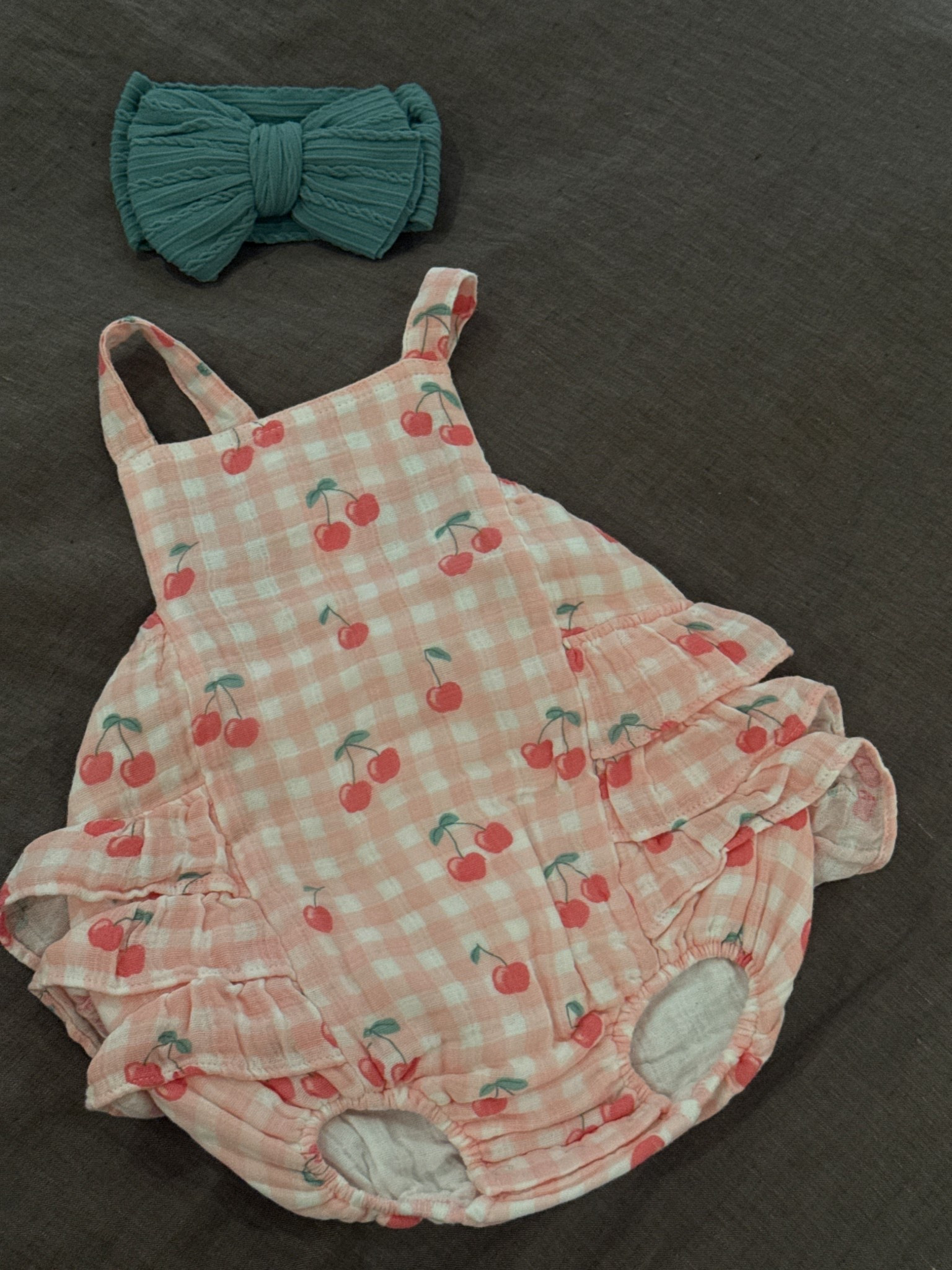 The cutest bay girl cherry bubble playsuit with matching bow 

#LTKKids #LTKmomlife #LTKBaby