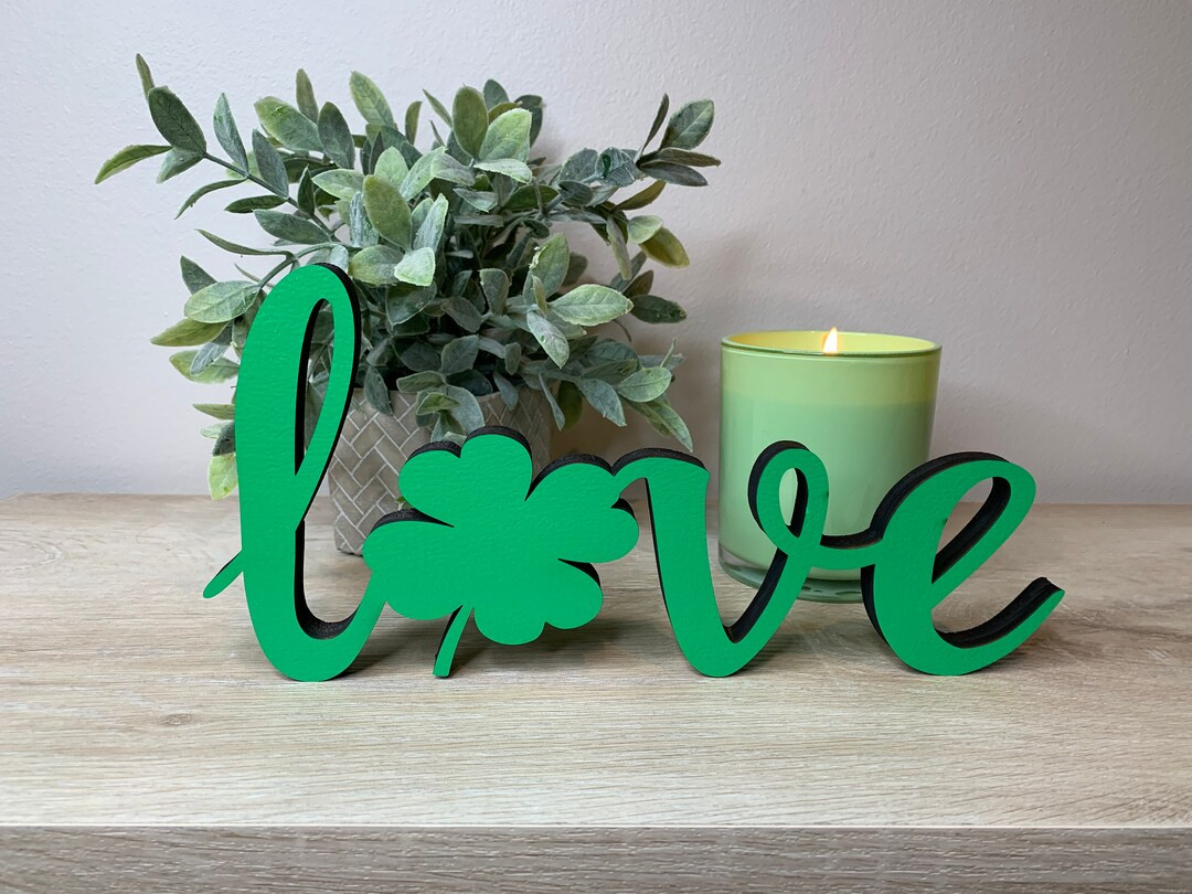 Love shamrock freestanding wood sign, St. Patrick's decor, shelf decor, desk decor, entryway deco... | Etsy (US)