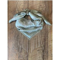 Sage Green Satin Bandana With Real Rhinestone Fringe, Cowgirl, Western, Bling | Etsy (US)
