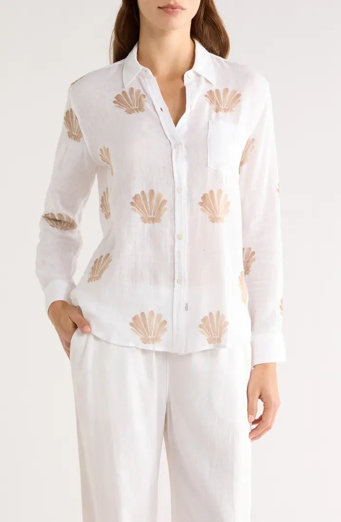 Charli Seashell Print Linen Blend Button-Up Shirt | Nordstrom